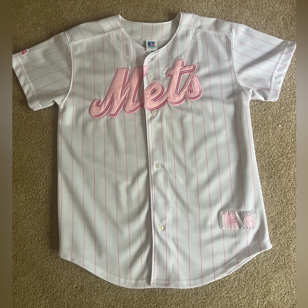 Russell Athletic Pink and White Mets Jersey